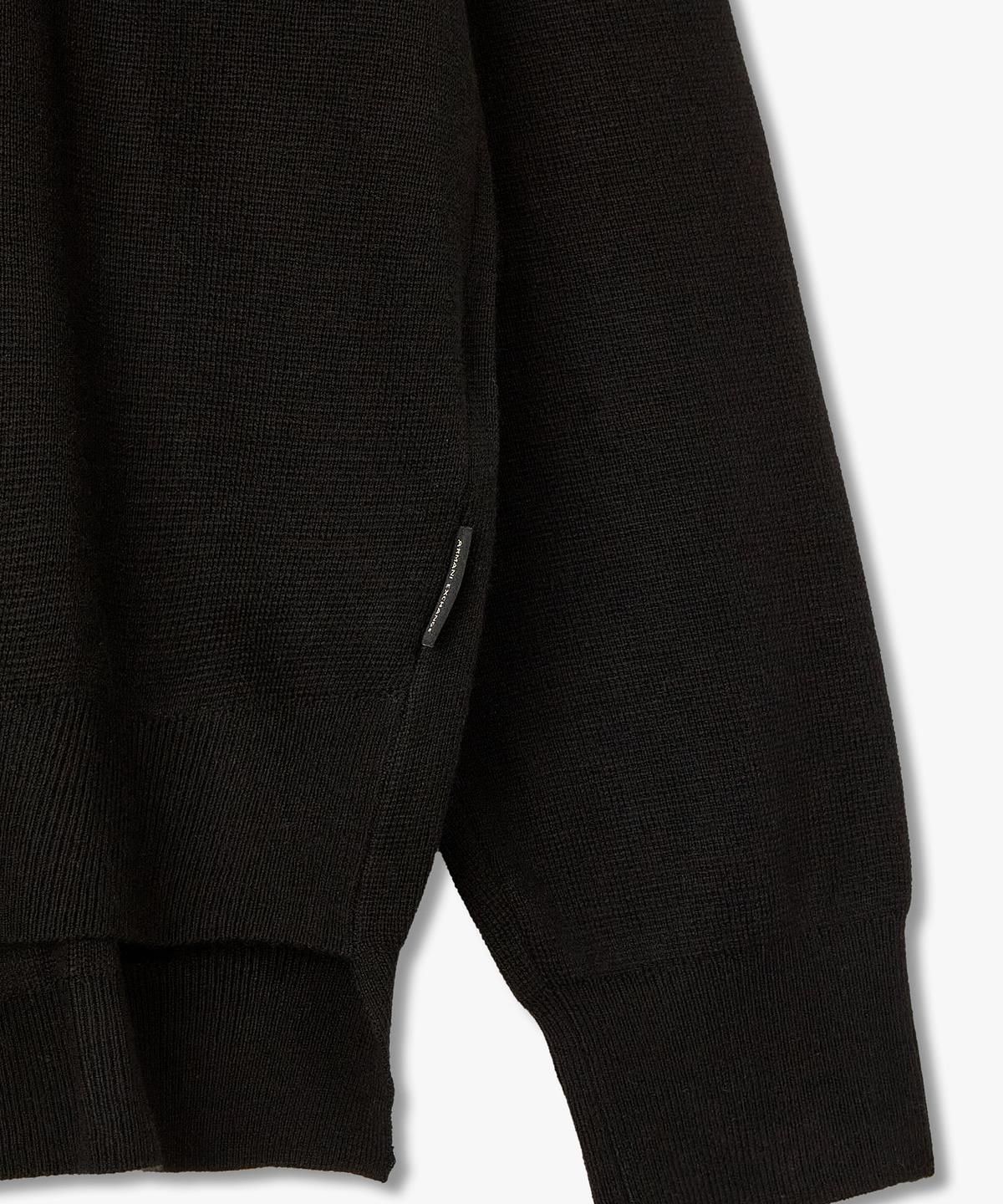 아르마니 익스체인지(ARMANI EXCHANGE) 남성 울 블렌드 배색 후디드 니트 _블랙_A416132006