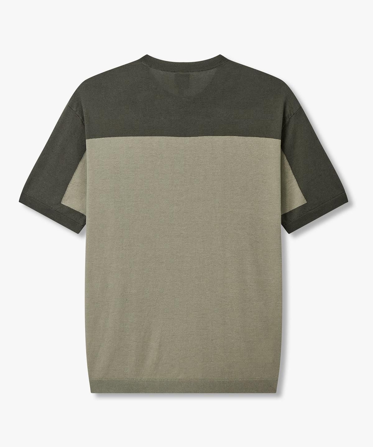 아르마니 익스체인지(ARMANI EXCHANGE) 남성 린넨 블렌드 배색 크루넥 니트 _카키_A416132008