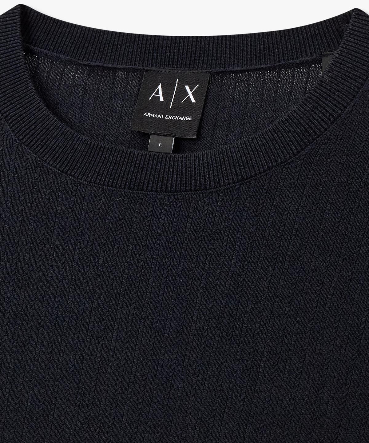 아르마니 익스체인지(ARMANI EXCHANGE) 남성 숏 슬리브 크루넥 코튼 니트 _네이비_A416132010