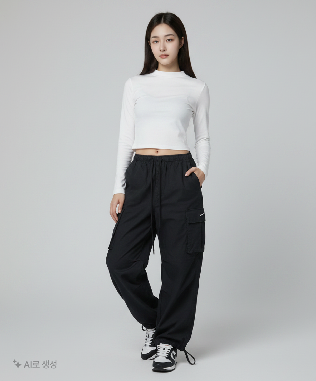 나이키(NIKE) 스포츠웨어 미드라이즈 오버사이즈 카고 팬츠 W - 블랙:화이트 / IB1059-010 S