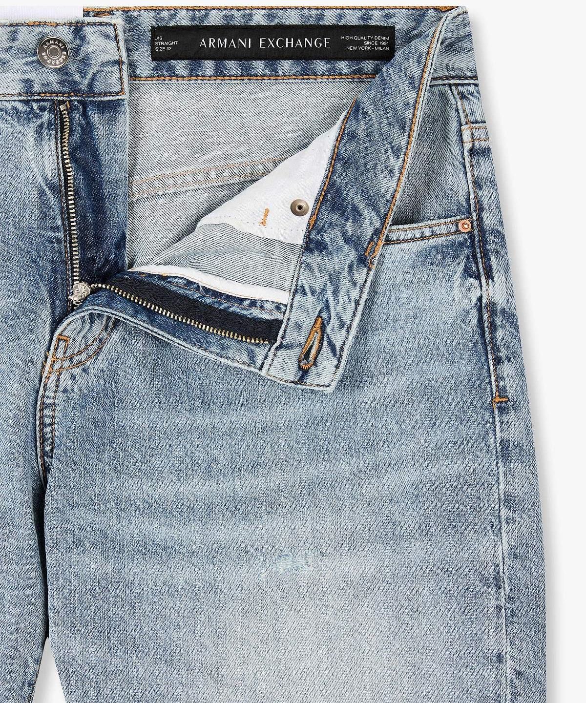 아르마니 익스체인지(ARMANI EXCHANGE) 남성 백 로고 패치 스트레이트 진 _블루_A416140004