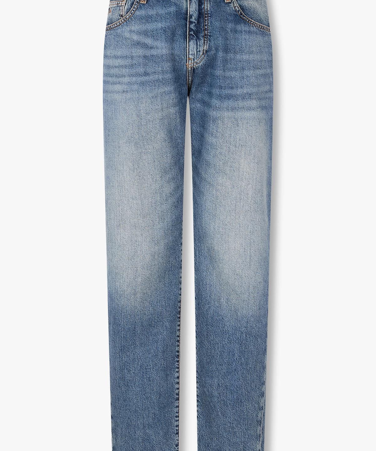 아르마니 익스체인지(ARMANI EXCHANGE) 남성 로고 패치 스트레이트 진 _블루_A416140005