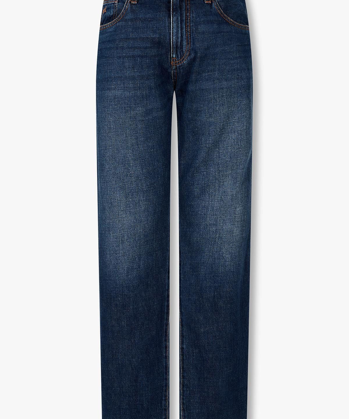 아르마니 익스체인지(ARMANI EXCHANGE) 남성 백 로고 패치 스트레이트 진 _다크 블루_A416140006