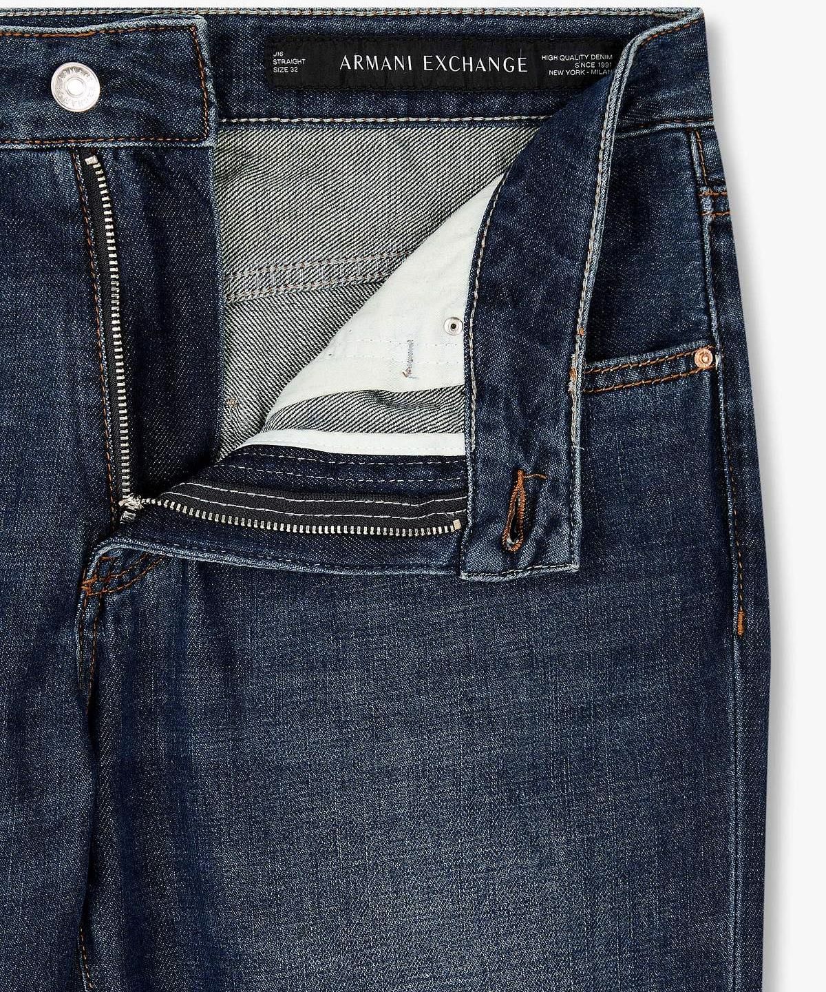 아르마니 익스체인지(ARMANI EXCHANGE) 남성 백 로고 패치 스트레이트 진 _다크 블루_A416140006