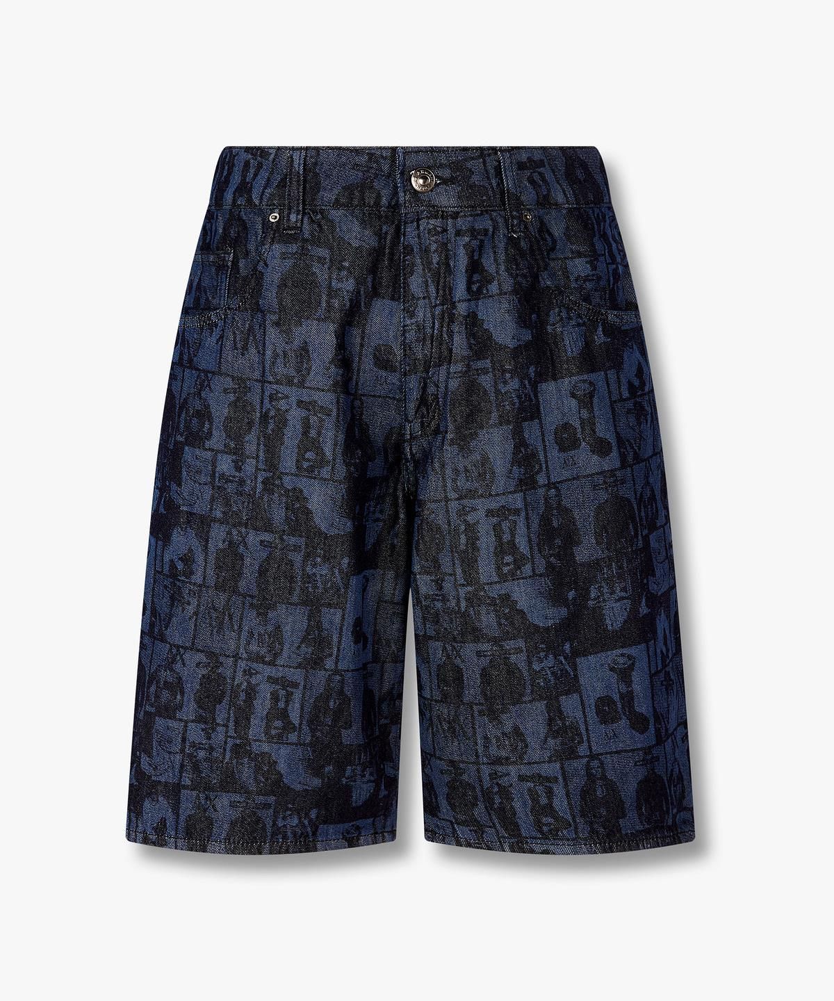 아르마니 익스체인지(ARMANI EXCHANGE) 남성 프린트 그래픽 데님 배기 쇼츠 _다크 블루_A416140012