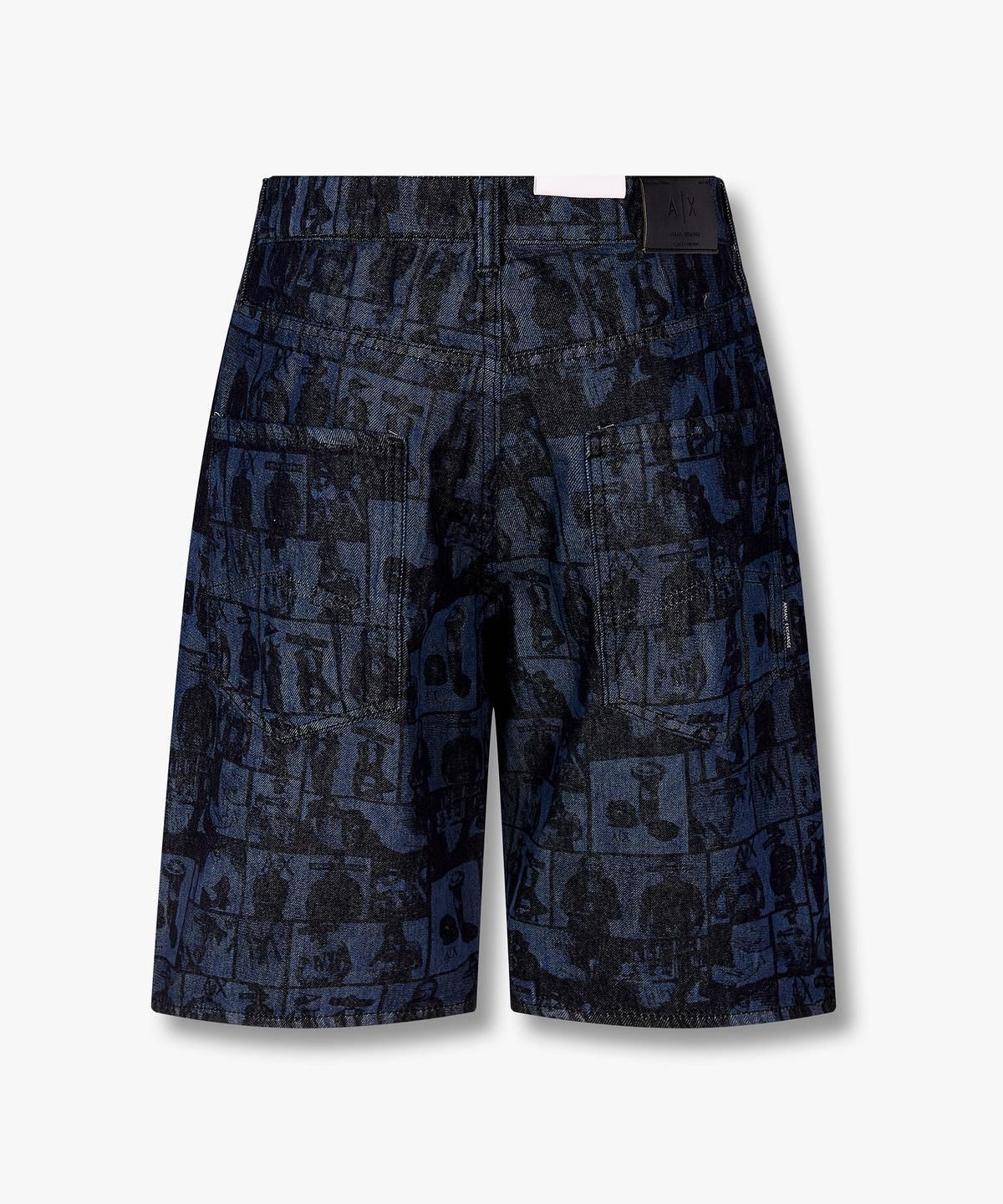 아르마니 익스체인지(ARMANI EXCHANGE) 남성 프린트 그래픽 데님 배기 쇼츠 _다크 블루_A416140012