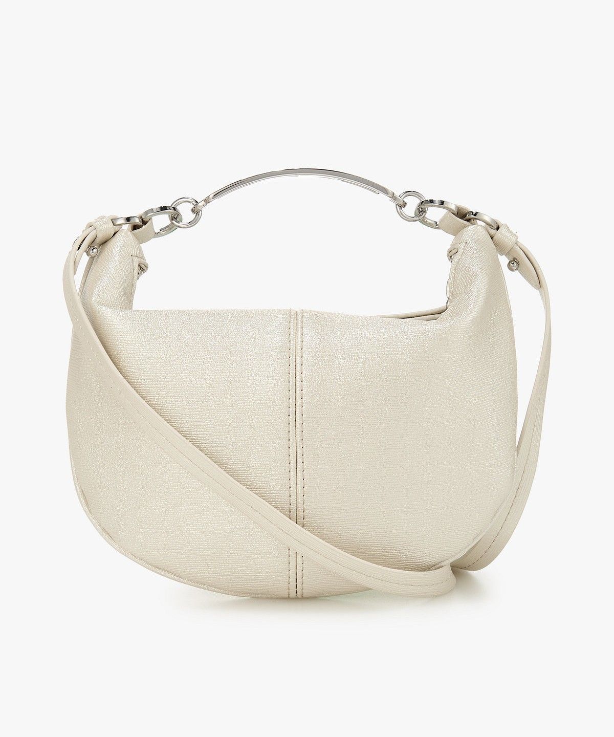 아르마니 익스체인지(ARMANI EXCHANGE) 여성 로고 핸들 샤이닝 미니 백 _라이트 베이지_A425370504