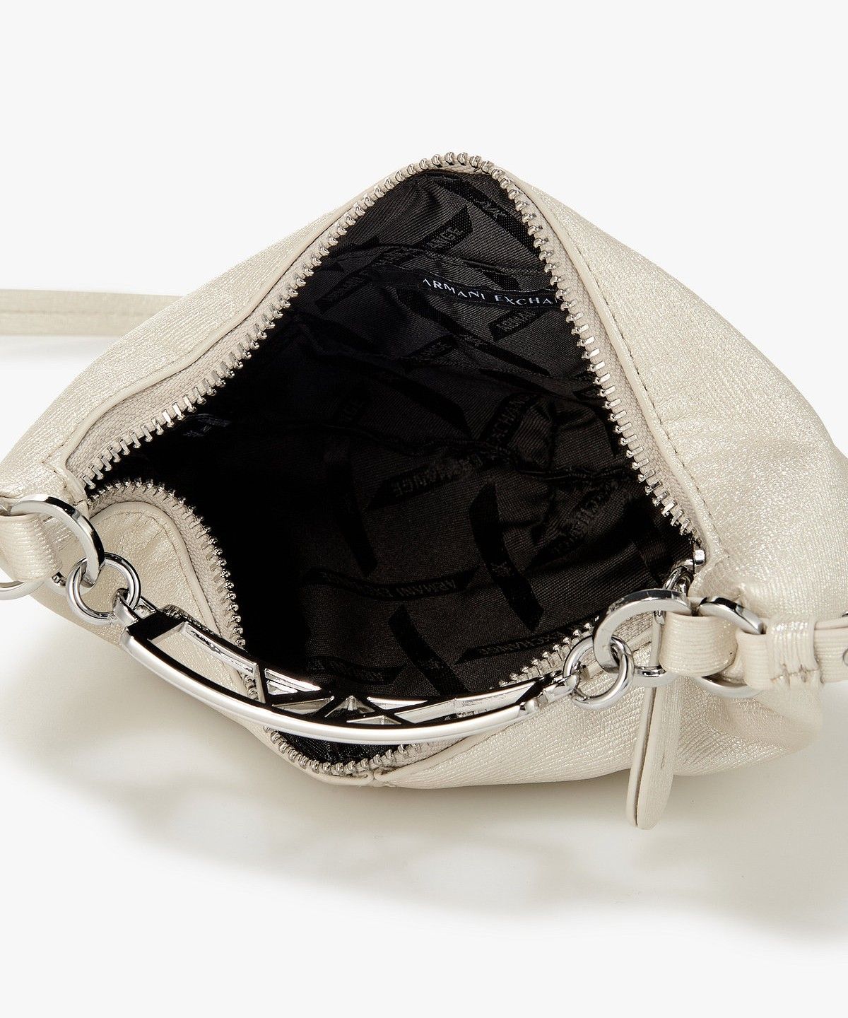 아르마니 익스체인지(ARMANI EXCHANGE) 여성 로고 핸들 샤이닝 미니 백 _라이트 베이지_A425370504