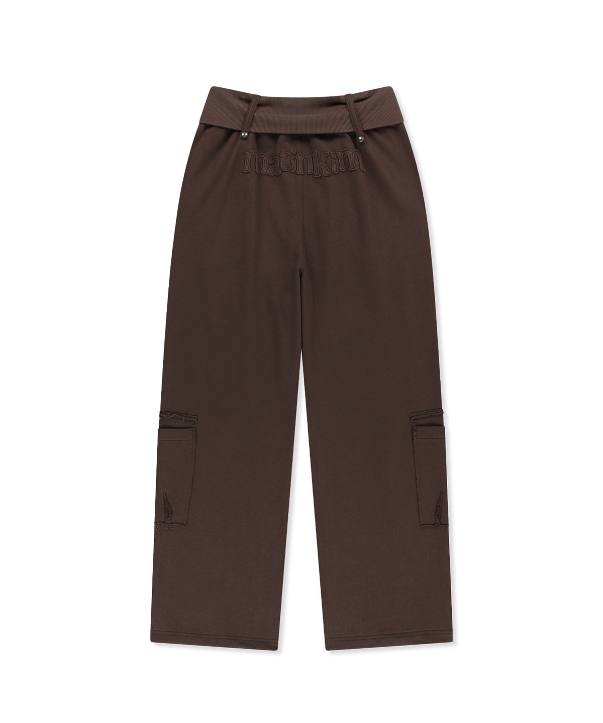 마뗑킴(MATIN KIM) MIXED WAFFLE FOLDOVER WAIST JERSEY PANTS IN BROWN