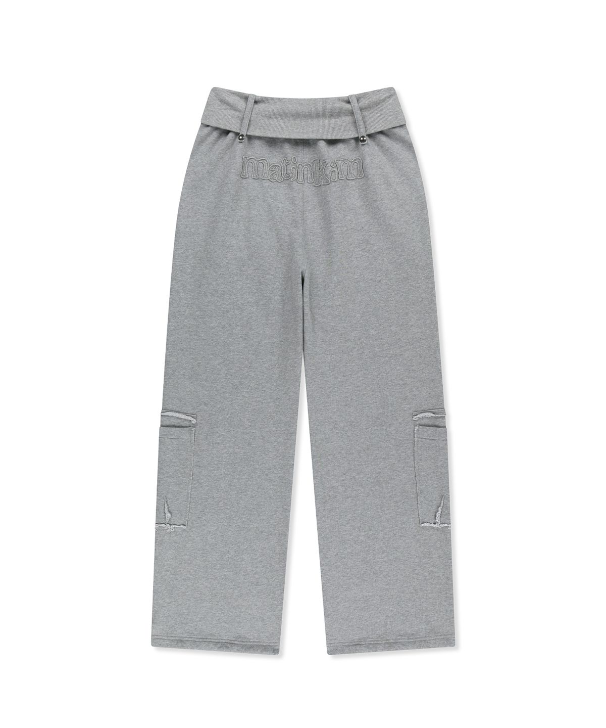 마뗑킴(MATIN KIM) MIXED WAFFLE FOLDOVER WAIST JERSEY PANTS IN GREY
