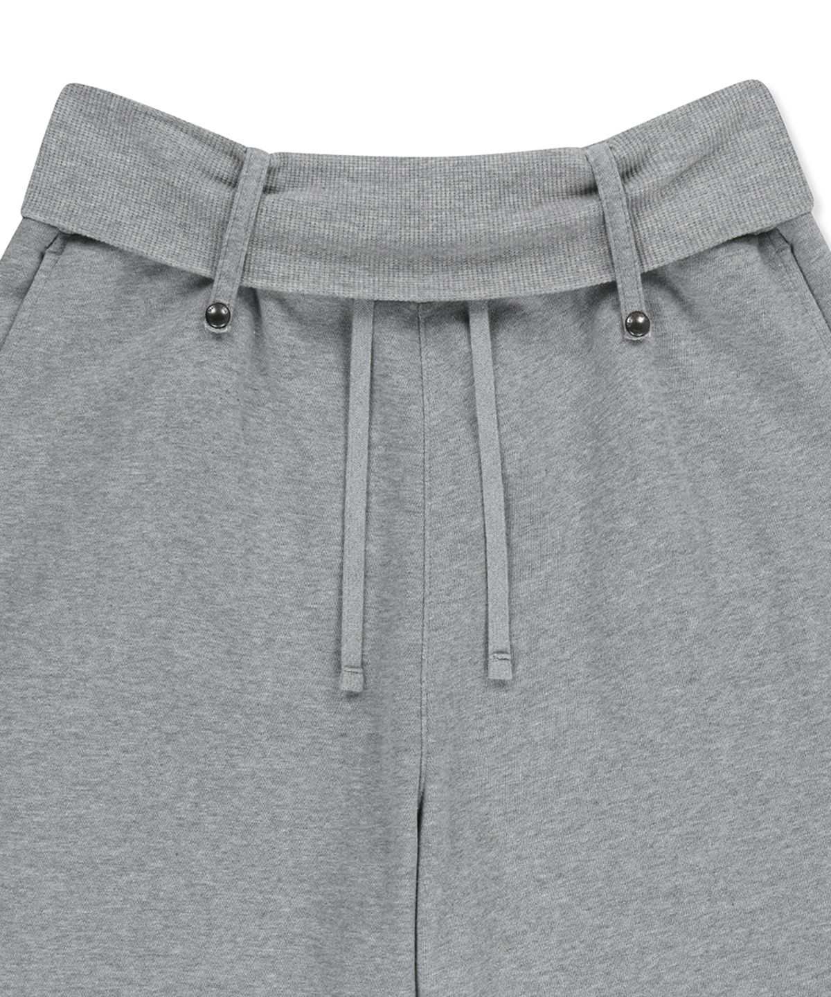 마뗑킴(MATIN KIM) MIXED WAFFLE FOLDOVER WAIST JERSEY PANTS IN GREY