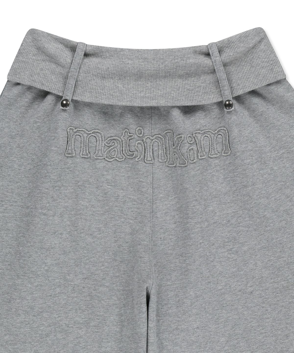 마뗑킴(MATIN KIM) MIXED WAFFLE FOLDOVER WAIST JERSEY PANTS IN GREY