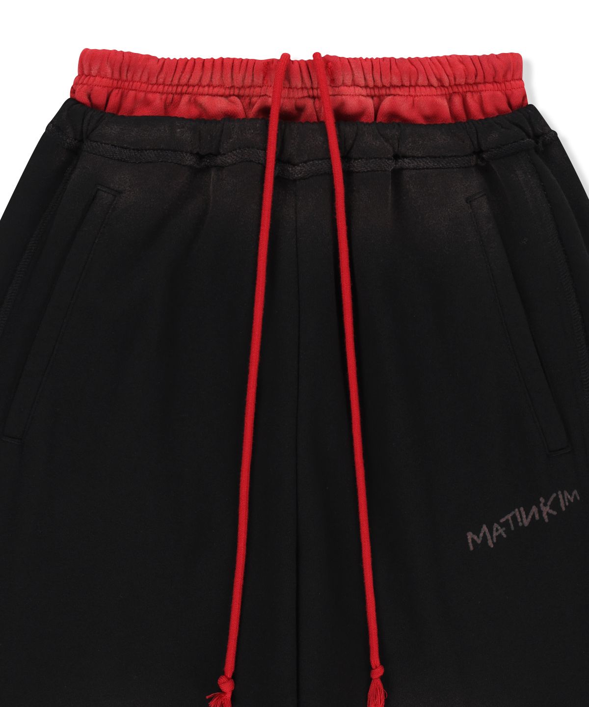 마뗑킴(MATIN KIM) VINTAGE WASHED COLOR CONTRAST SWEATPANTS IN BLACK