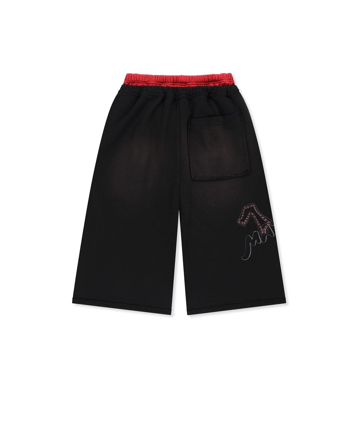 마뗑킴(MATIN KIM) VINTAGE WASHED COLOR CONTRAST BERMUDA SWEATPANTS IN BLACK