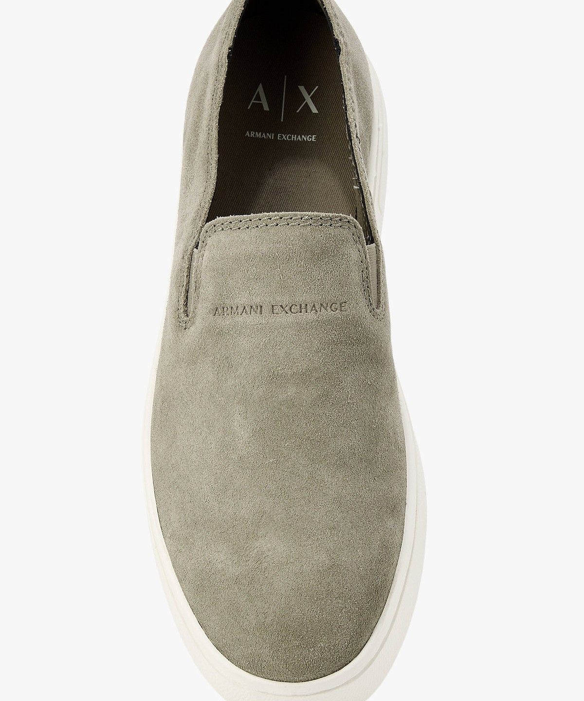 아르마니 익스체인지(ARMANI EXCHANGE) 남성 스웨이드 플랫폼 밴딩 슬립온 _올리브_A416175008
