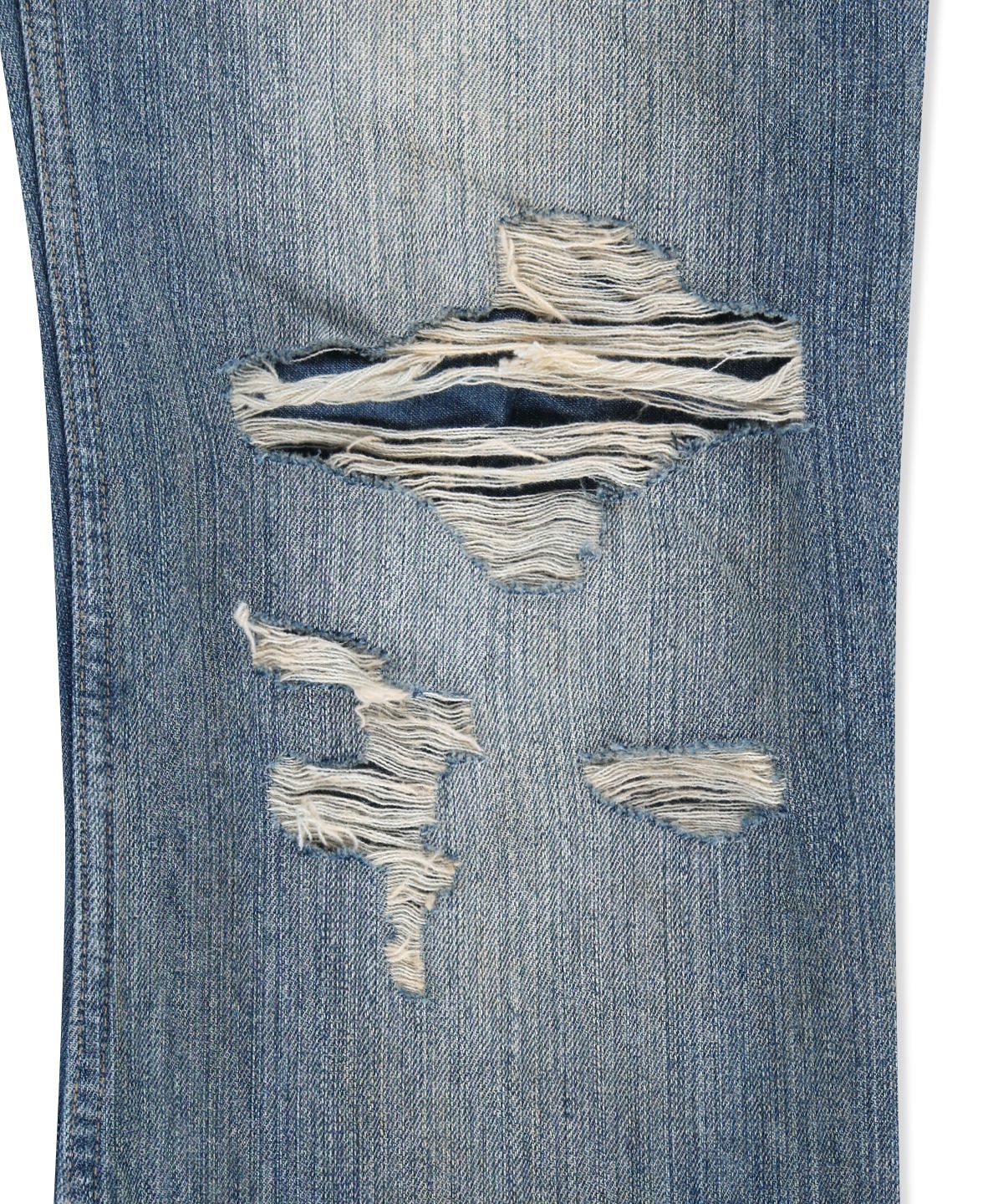 마뗑킴(MATIN KIM) SLUB DAMAGE BOOTCUT DENIM PANTS IN BLUE