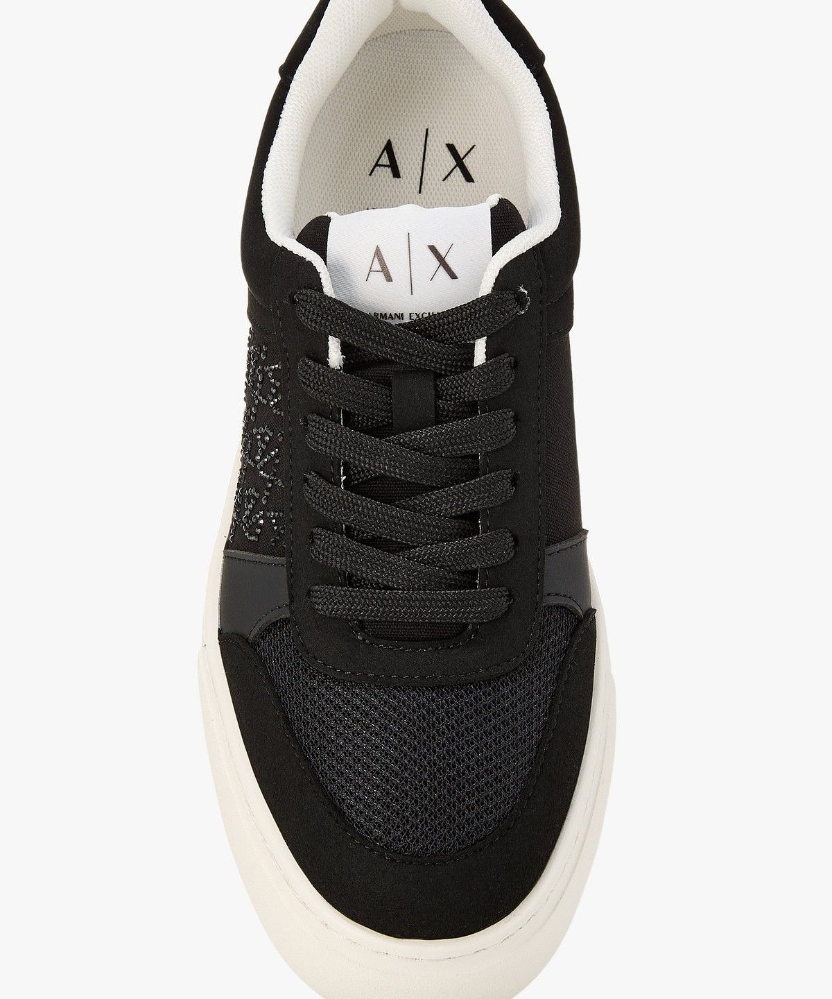 아르마니 익스체인지(ARMANI EXCHANGE) 여성 라인스톤 로고 스니커즈 _블랙_A426175505