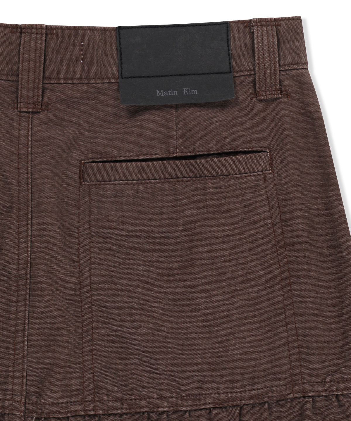 마뗑킴(MATIN KIM) VINTAGE POCKET MIDI SKIRT IN BROWN
