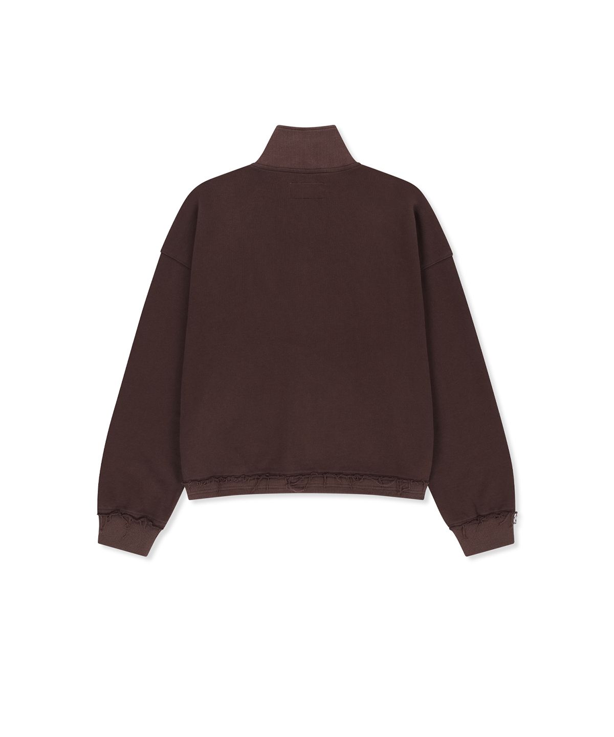 마뗑킴(MATIN KIM) MIXED WAFFLE APPLIQUE LOGO ZIP UP IN BROWN
