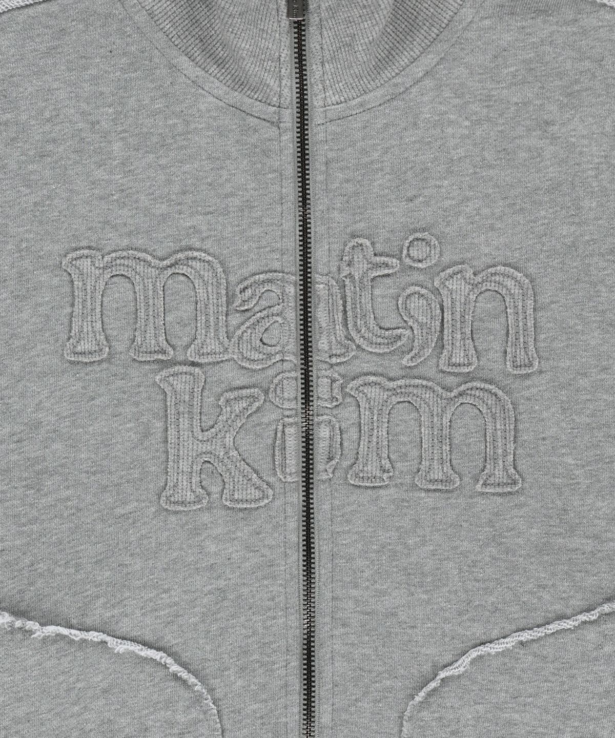 마뗑킴(MATIN KIM) MIXED WAFFLE APPLIQUE LOGO ZIP UP IN GREY
