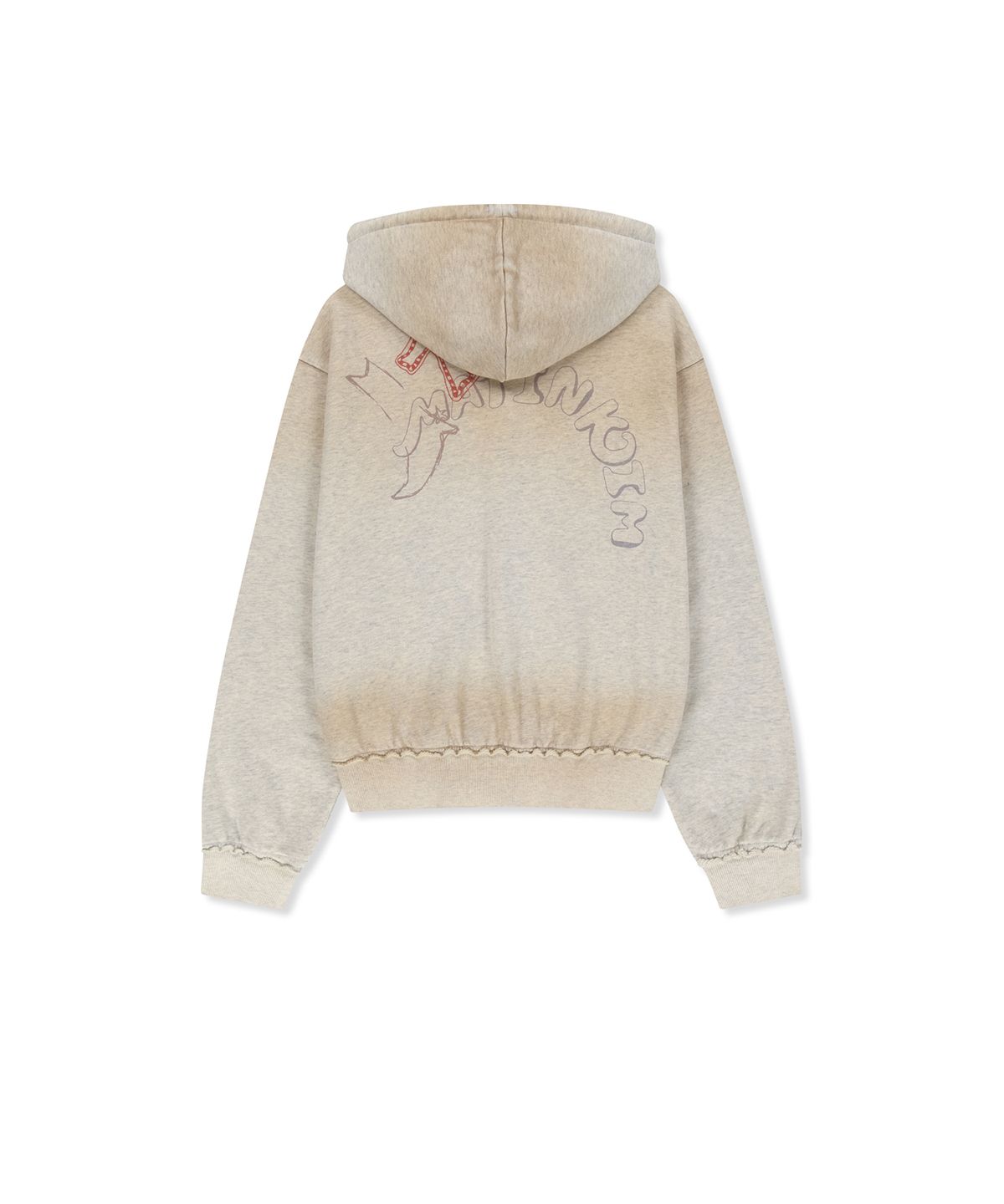 마뗑킴(MATIN KIM) VINTAGE WASHED COLOR CONTRAST HOODY ZIP UP IN LIGHT BEIGE