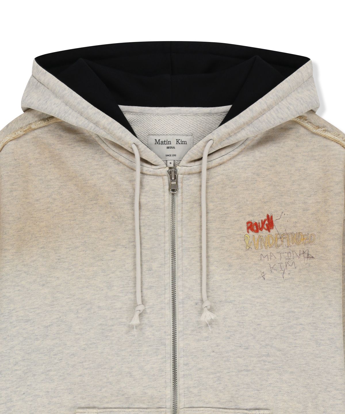 마뗑킴(MATIN KIM) VINTAGE WASHED COLOR CONTRAST HOODY ZIP UP IN LIGHT BEIGE