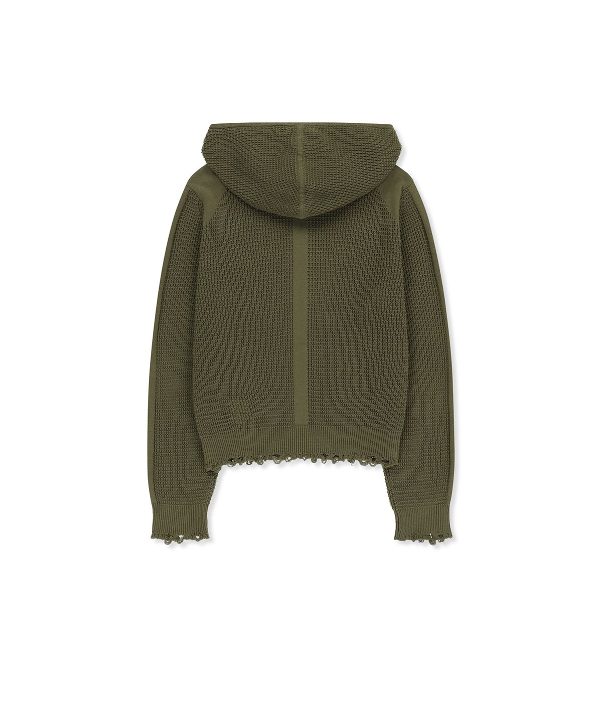 마뗑킴(MATIN KIM) WAFFLE TEXTURE HOODY KNIT ZIP UP IN KHAKI