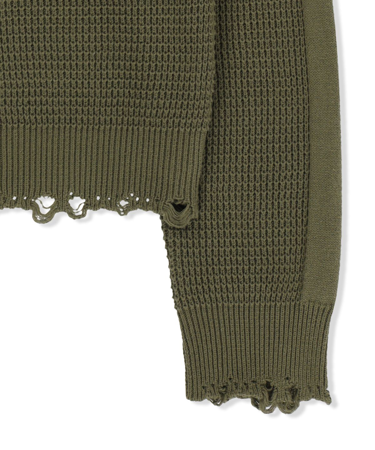 마뗑킴(MATIN KIM) WAFFLE TEXTURE HOODY KNIT ZIP UP IN KHAKI