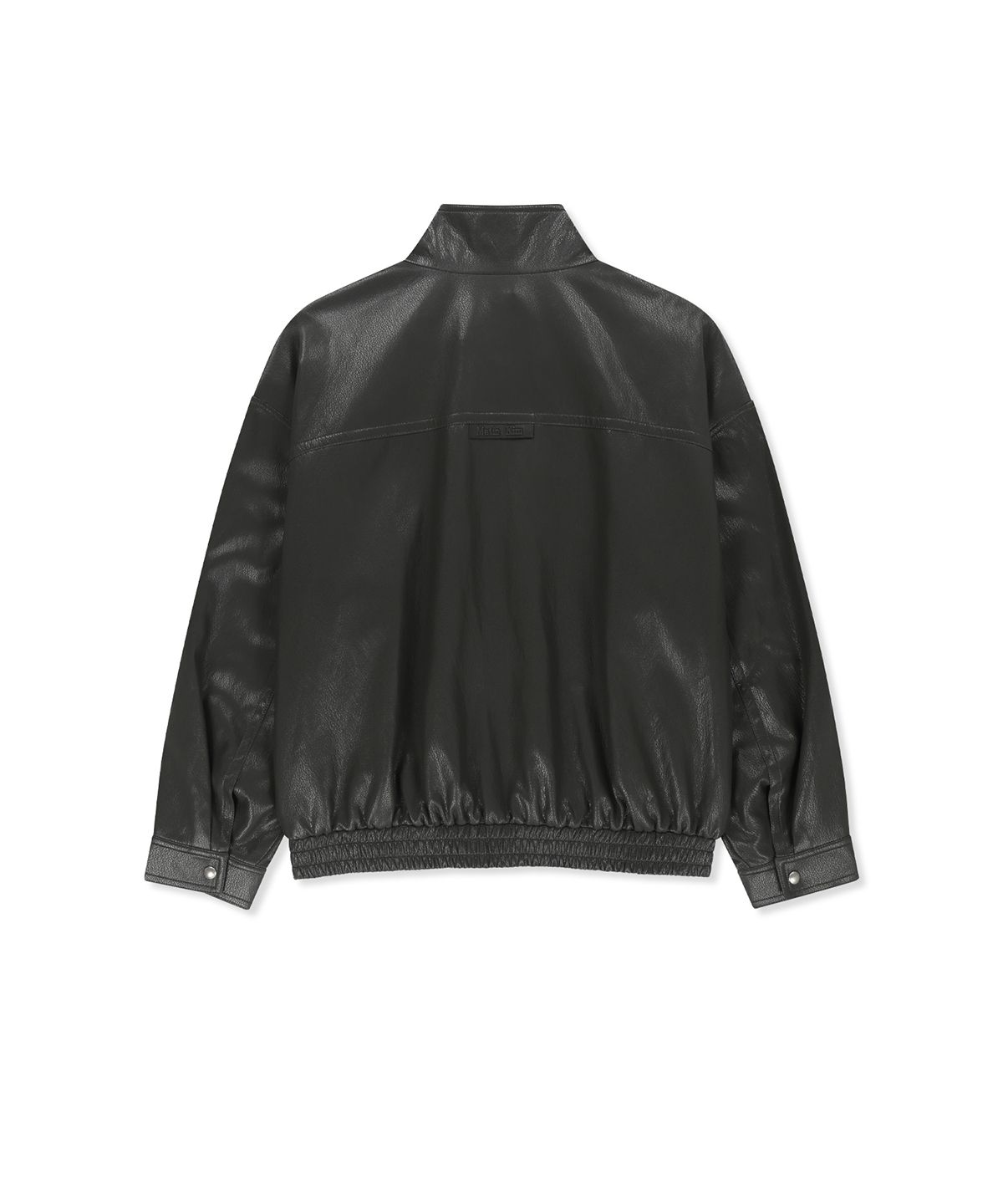 마뗑킴(MATIN KIM) SMALL LOGO FAUX LEATHER HIGH NECK JUMPER IN DARK BROWN