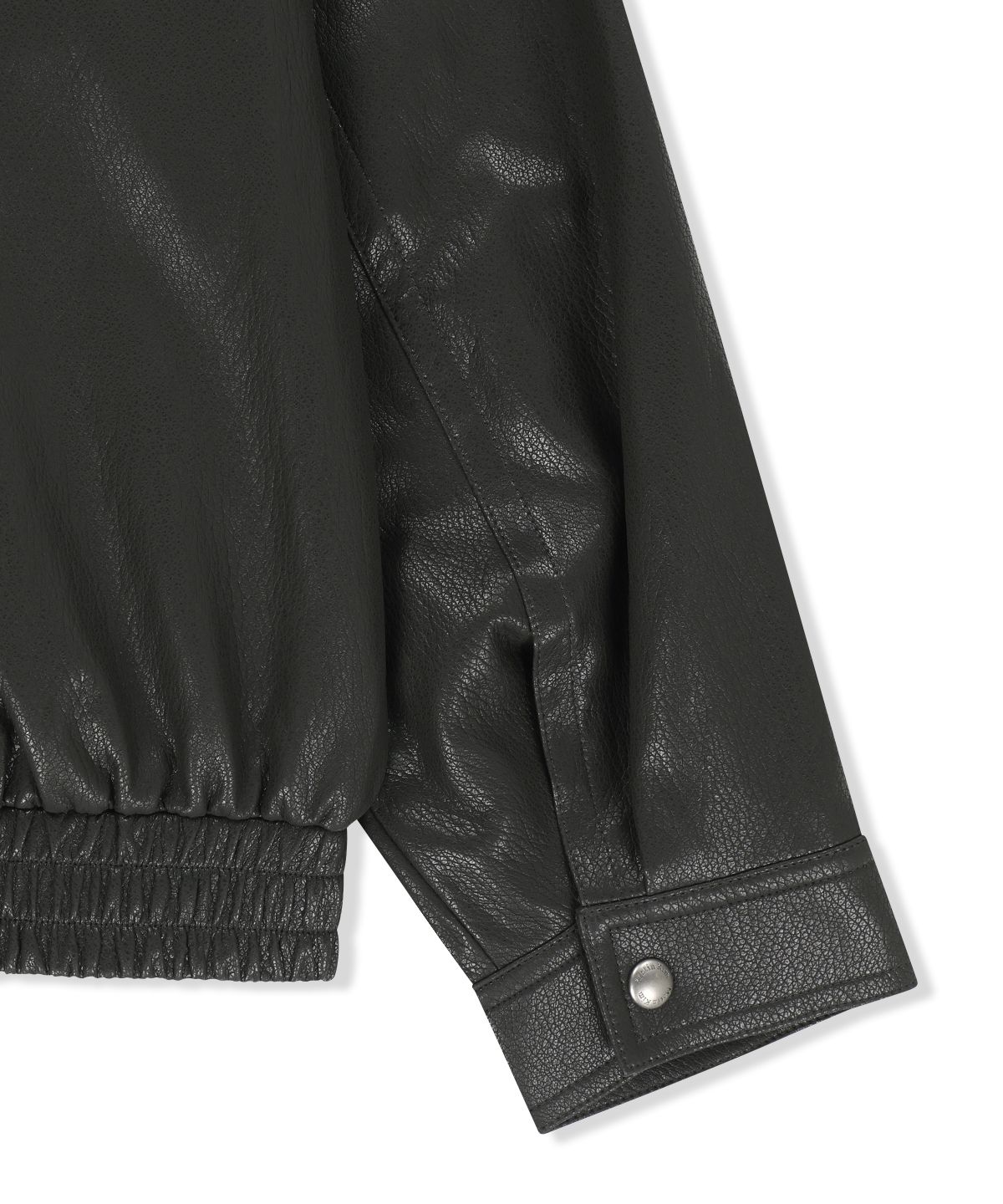 마뗑킴(MATIN KIM) SMALL LOGO FAUX LEATHER HIGH NECK JUMPER IN DARK BROWN