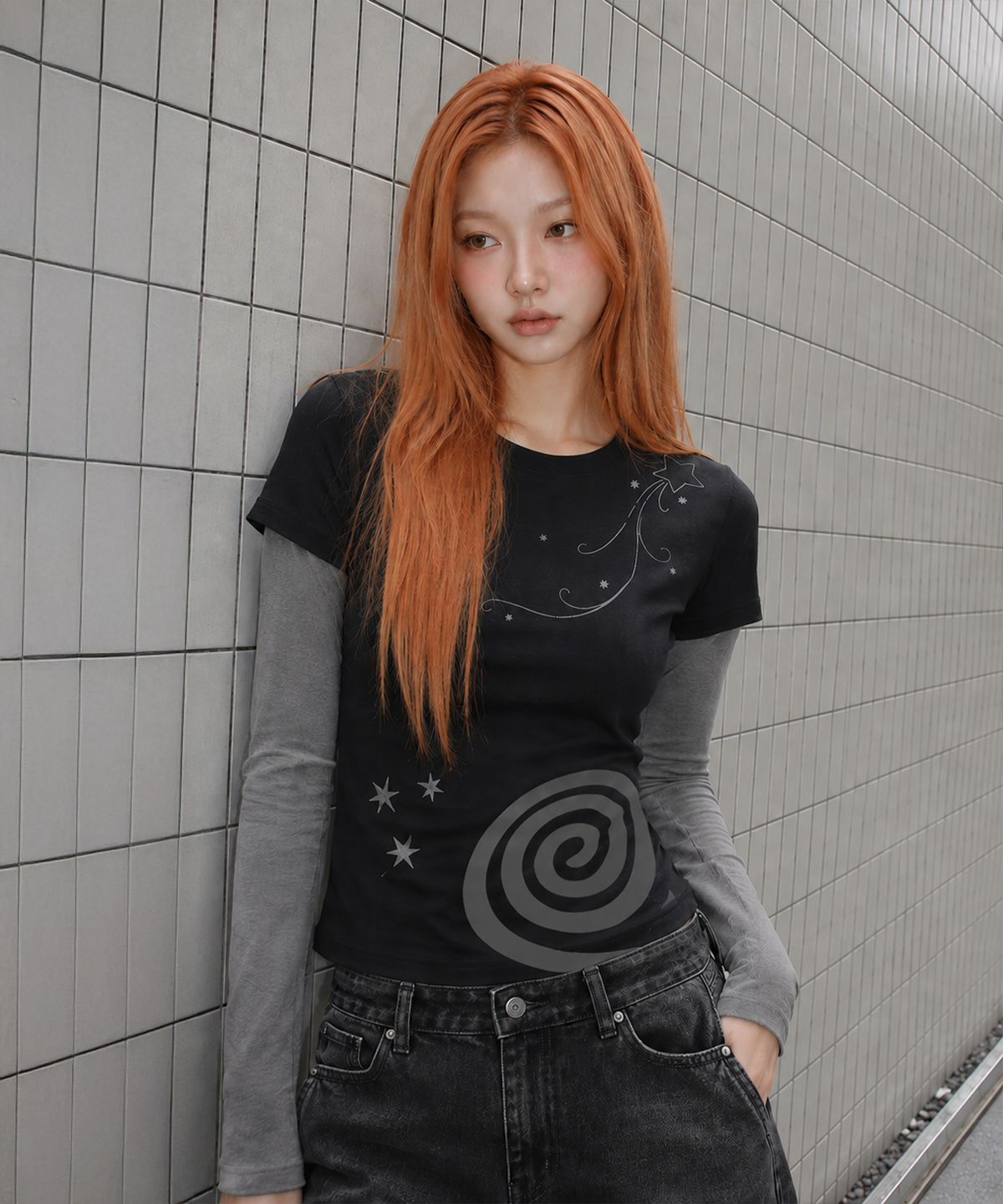 케이케이이이이(KKEEE) 러블리 나이트 레이어드 긴팔티(2color)