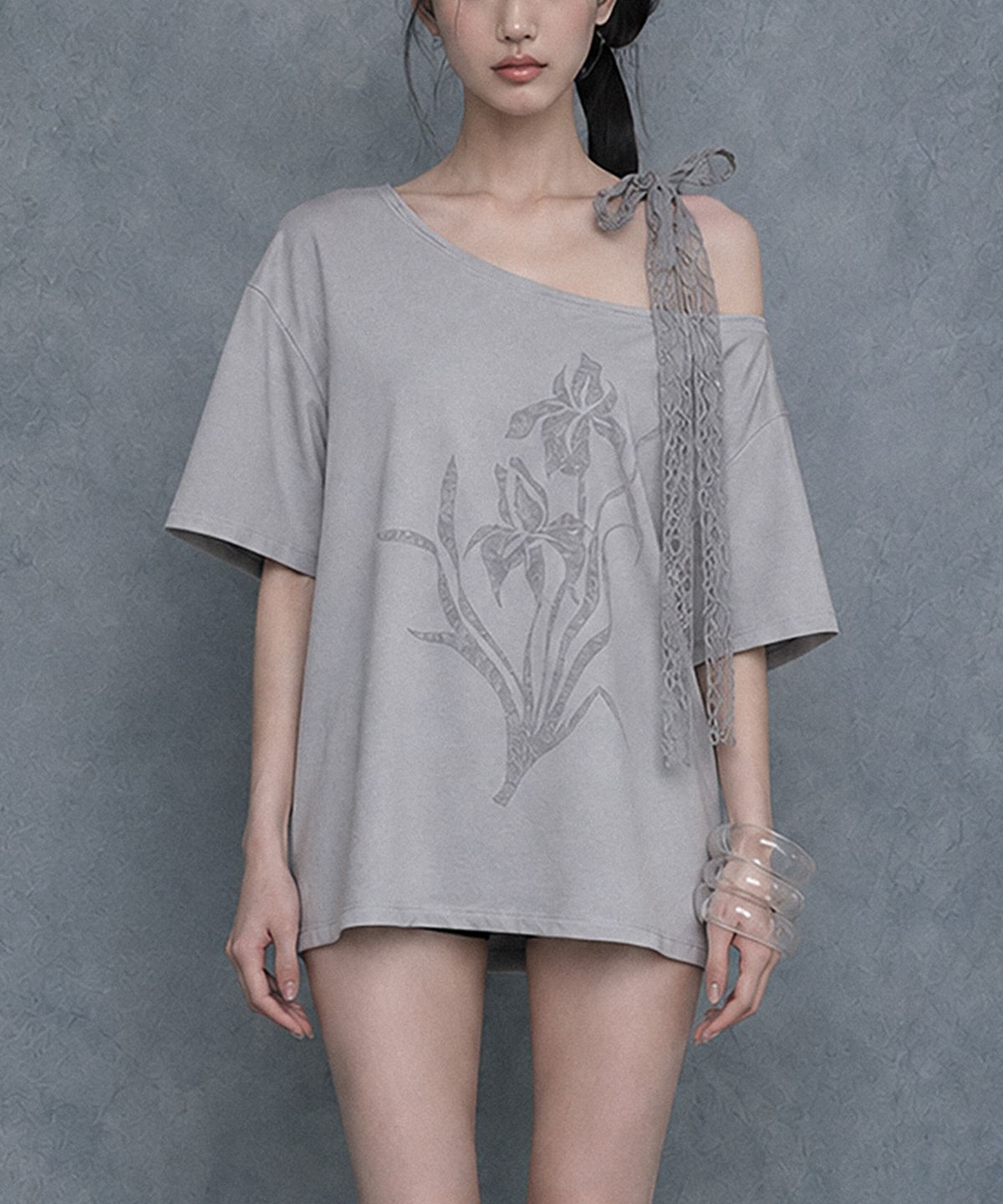 달링유어배드(DARLING, YOU'RE BAD) Iris Lace Ribbon Tee #Gray(灰)