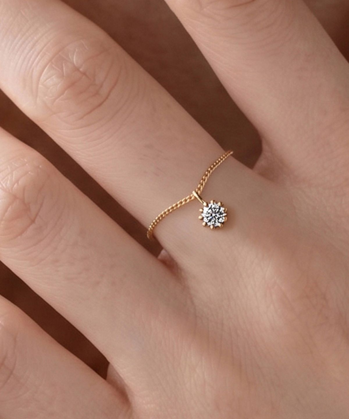 엘렌쥬얼리(HELENE JEWELRY) 14K 18K 랩 다이아몬드 미니 커브 체인 금 반지