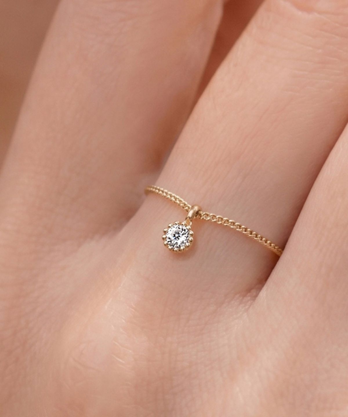엘렌쥬얼리(HELENE JEWELRY) 14K 18K 랩 다이아몬드 미니 커브 체인 금 반지