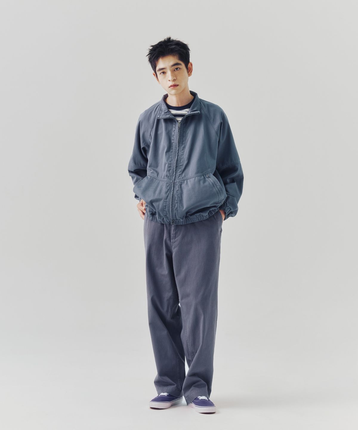 에스피오나지(ESPIONAGE) Wide Officer Pants Slate