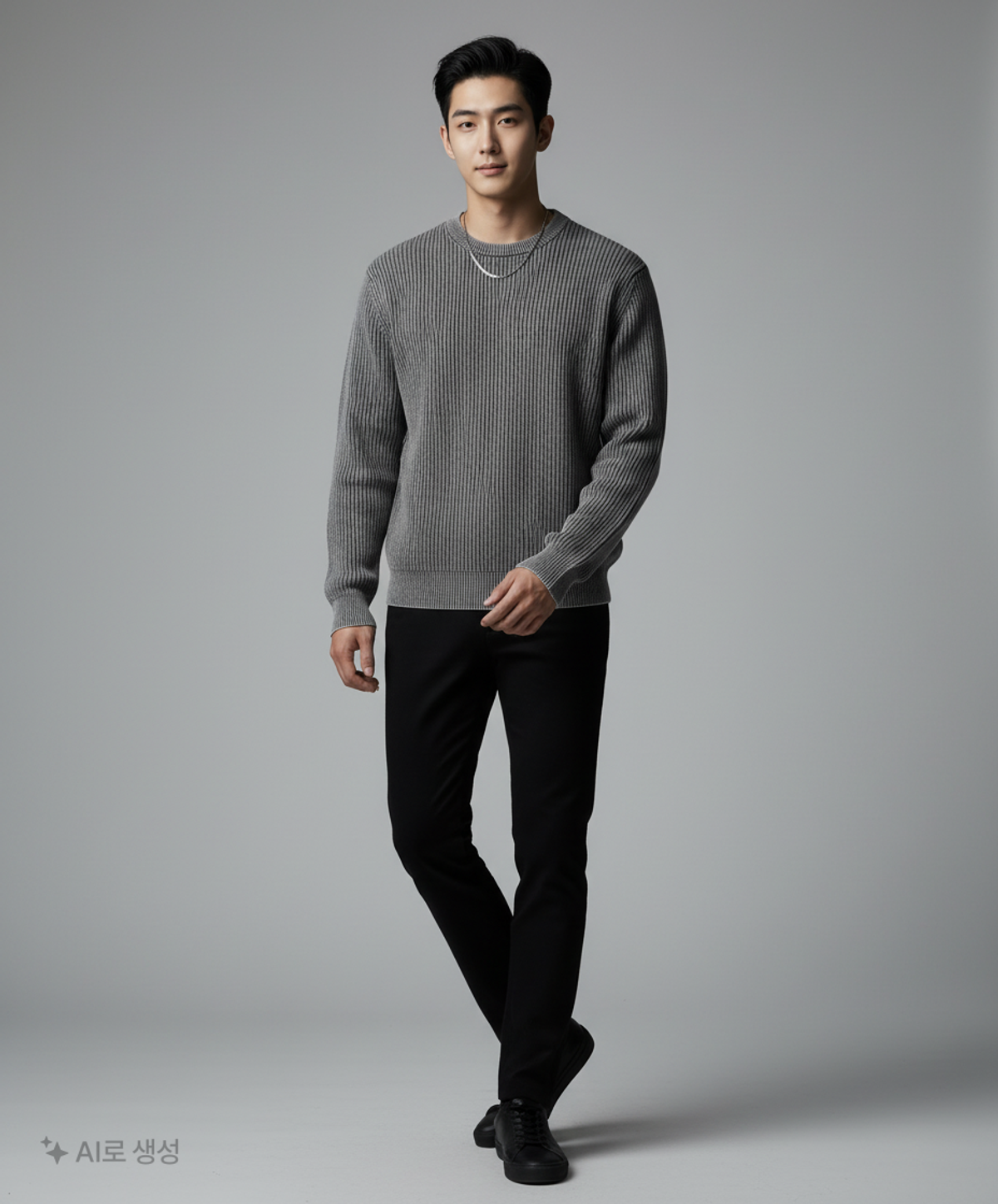 무신사 스탠다드(MUSINSA STANDARD) 피그먼트 크루 넥 니트 [차콜 그레이] XL