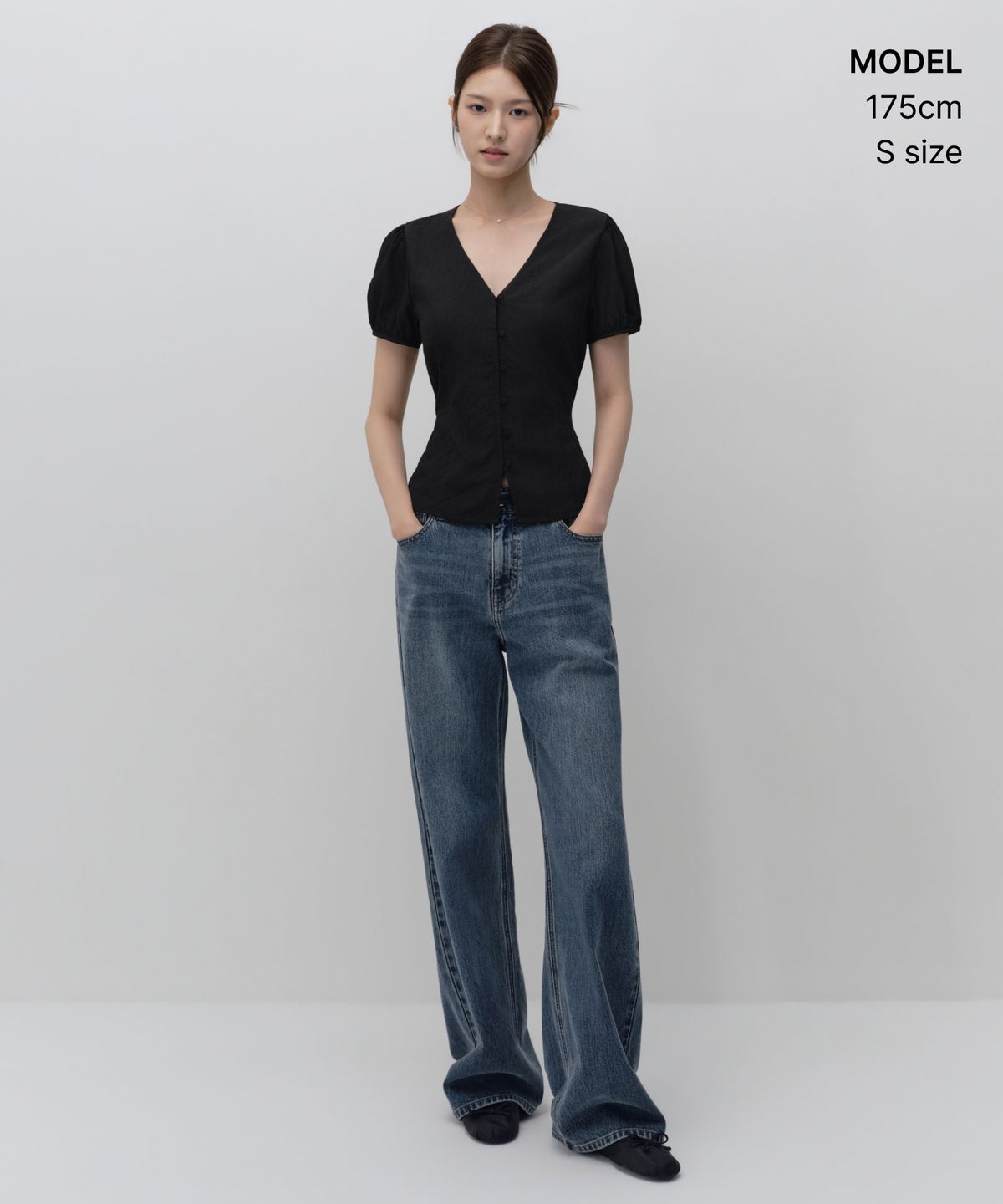 무신사 스탠다드 우먼(MUSINSA STANDARD WOMAN) 우먼즈 RN 슬림 타이 핏 반소매 블라우스 [블랙]