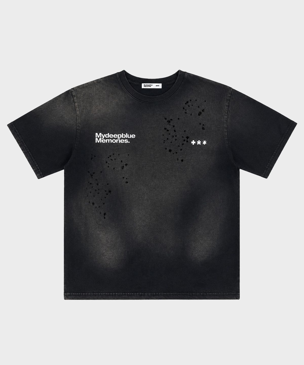 마이딥블루메모리즈(MY DEEP BLUE MEMORIES) MM GRUNGE WASHED PUNCHING T-SHIRTS(BLACK)
