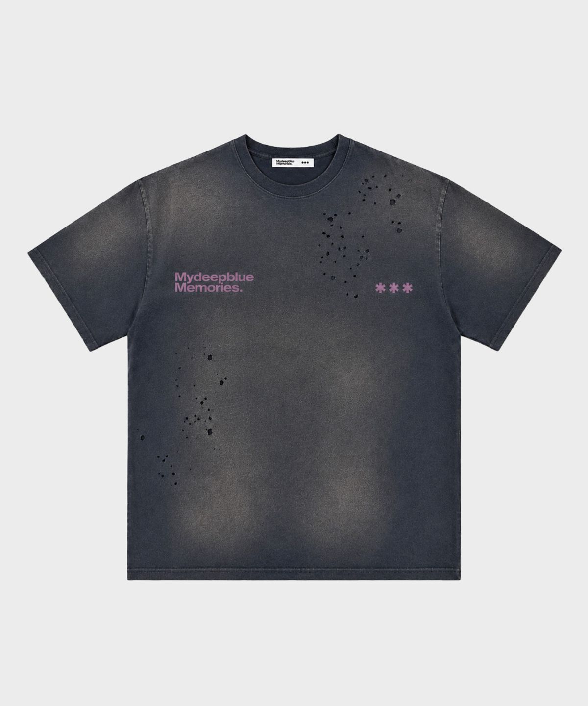 마이딥블루메모리즈(MY DEEP BLUE MEMORIES) MM GRUNGE WASHED PUNCHING T-SHIRTS(CHARCOAL)
