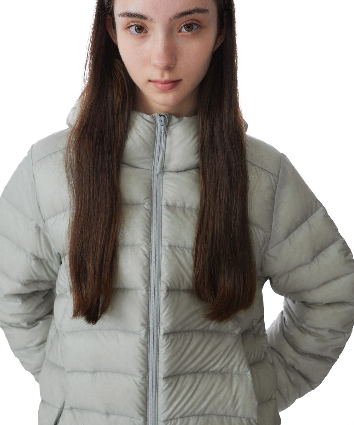 썬러브투어(SUNLOVETOUR) Hooded Fly Light Down Jacket Silver