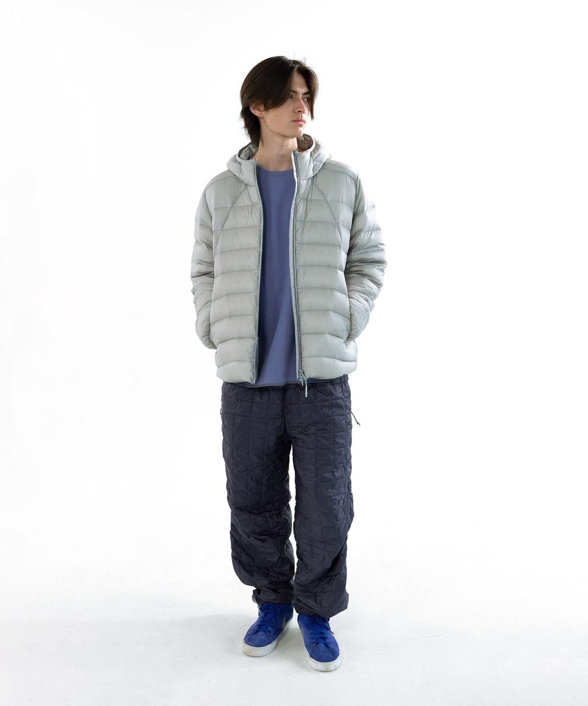 썬러브투어(SUNLOVETOUR) Hooded Fly Light Down Jacket Silver