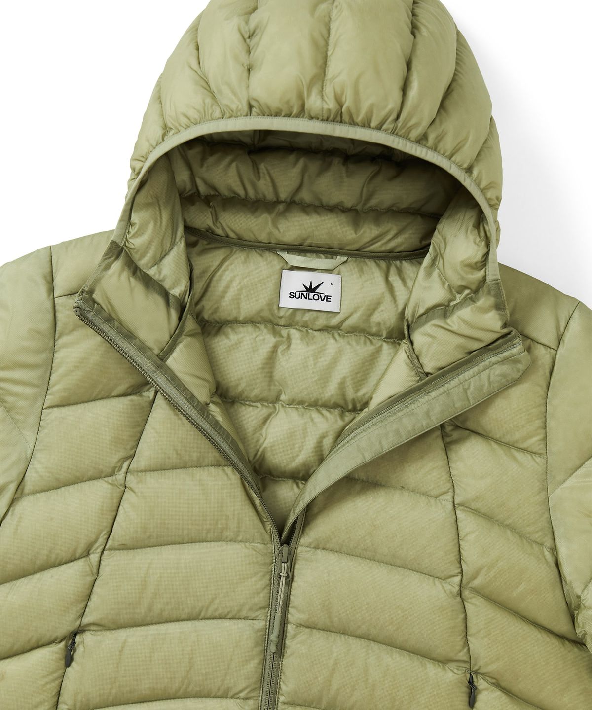 썬러브투어(SUNLOVETOUR) Hooded Fly Light Down Jacket Khaki