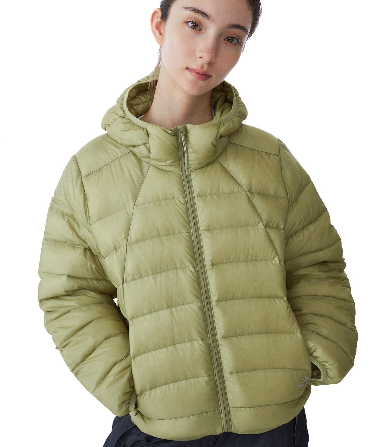 썬러브투어(SUNLOVETOUR) Hooded Fly Light Down Jacket Khaki