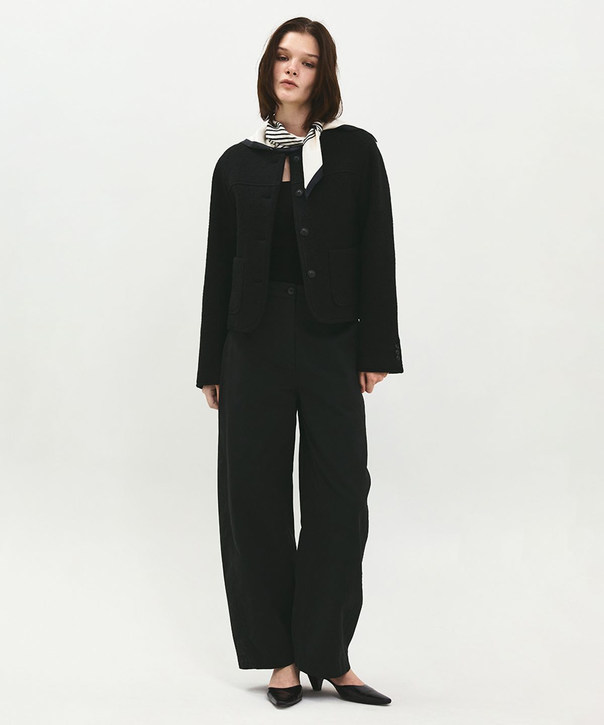 러프사이드 화이트라벨(ROUGH SIDE WHITE LABEL) Silk Scarf (Line) Ivory