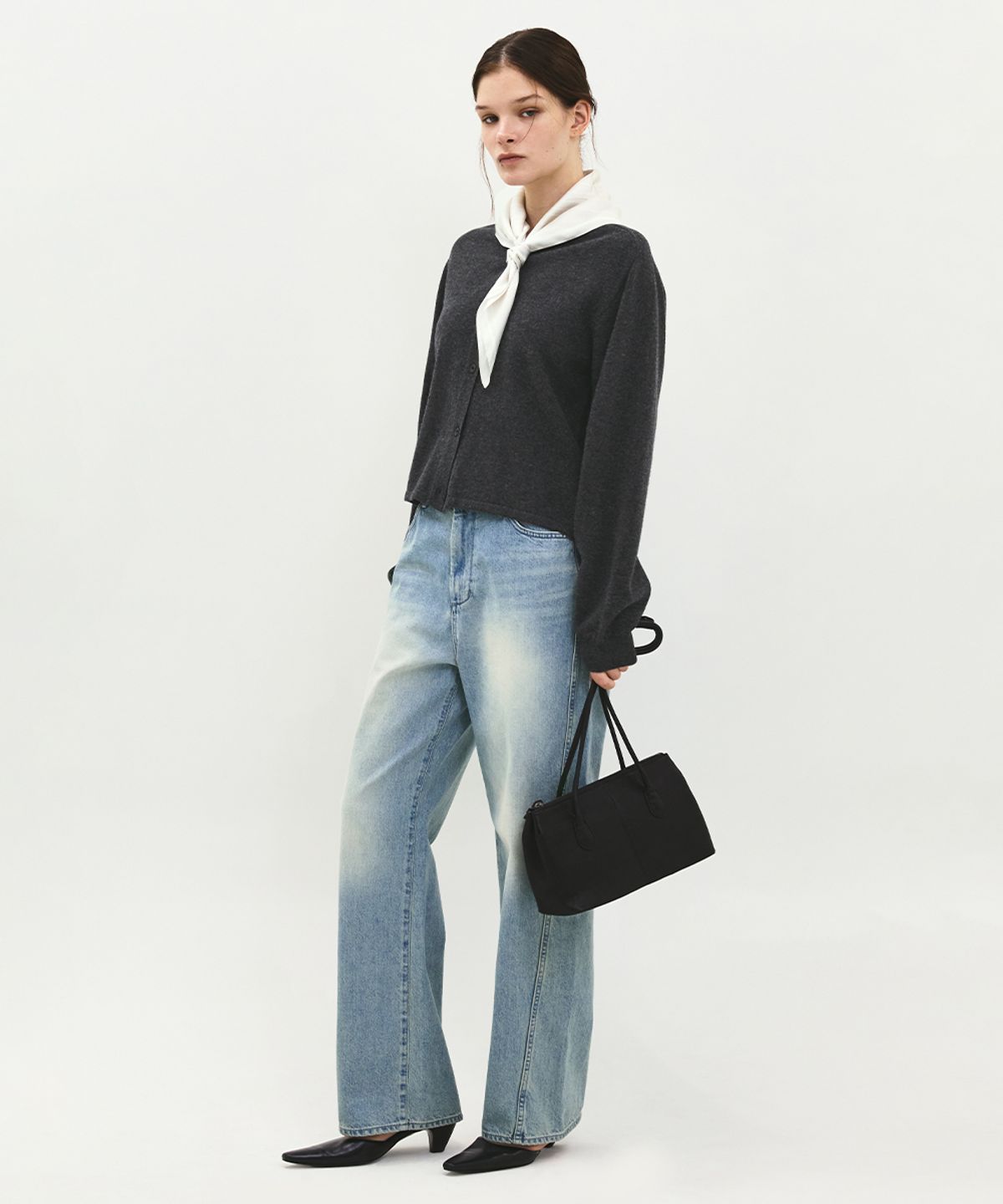 러프사이드 화이트라벨(ROUGH SIDE WHITE LABEL) Silk Scarf (Flow) Ecru