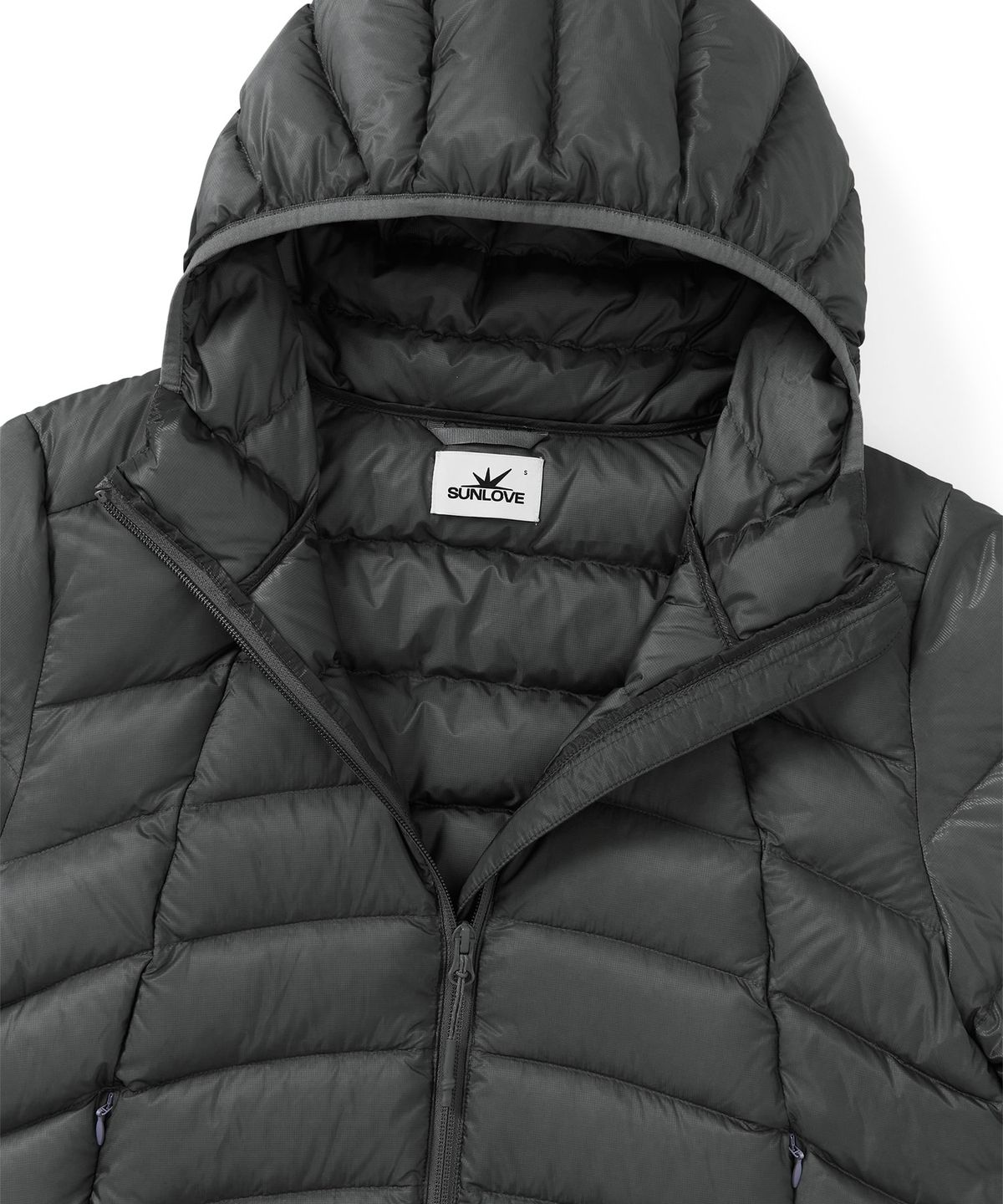 썬러브투어(SUNLOVETOUR) Hooded Fly Light Down Jacket Dark Grey