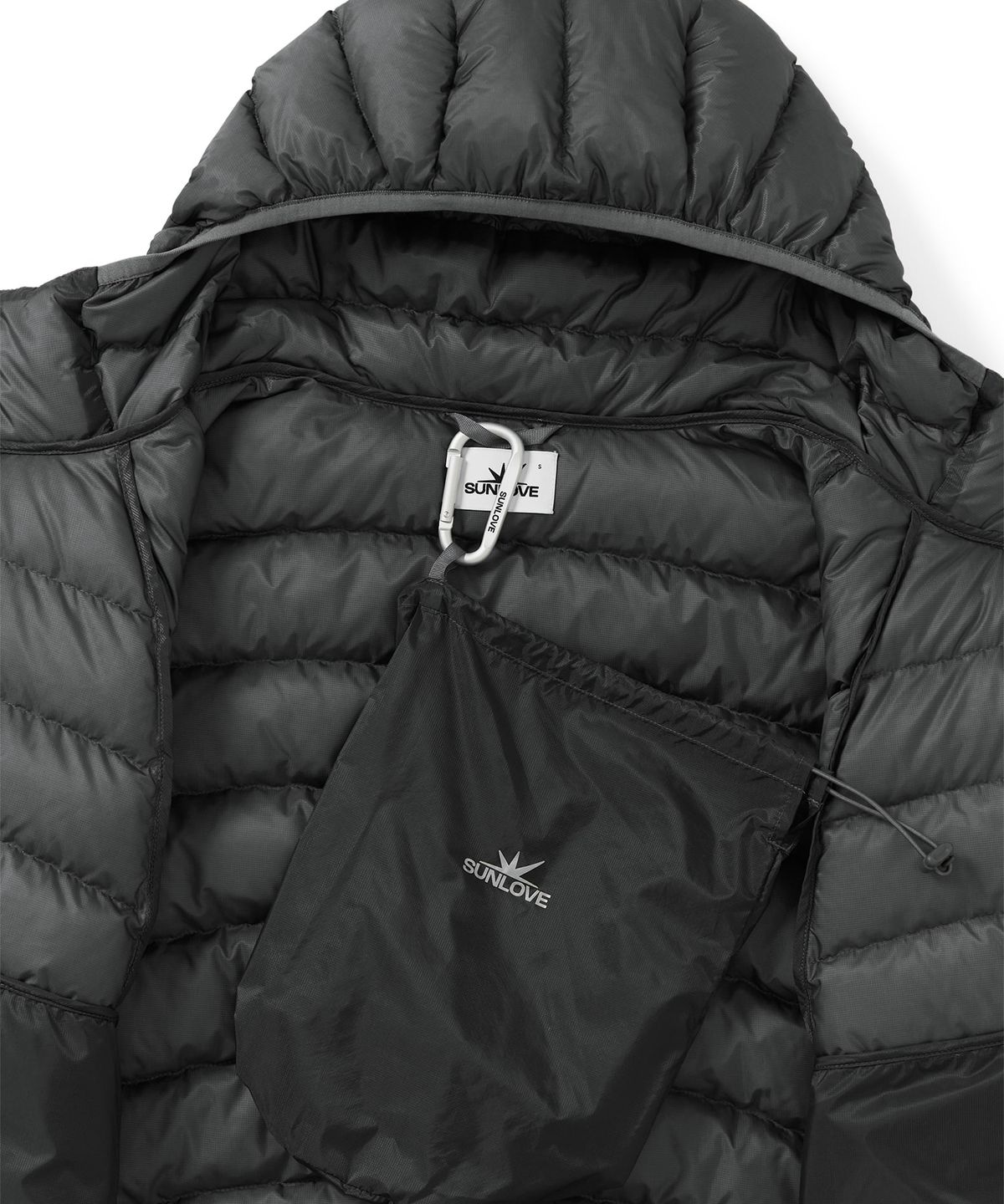 썬러브투어(SUNLOVETOUR) Hooded Fly Light Down Jacket Dark Grey