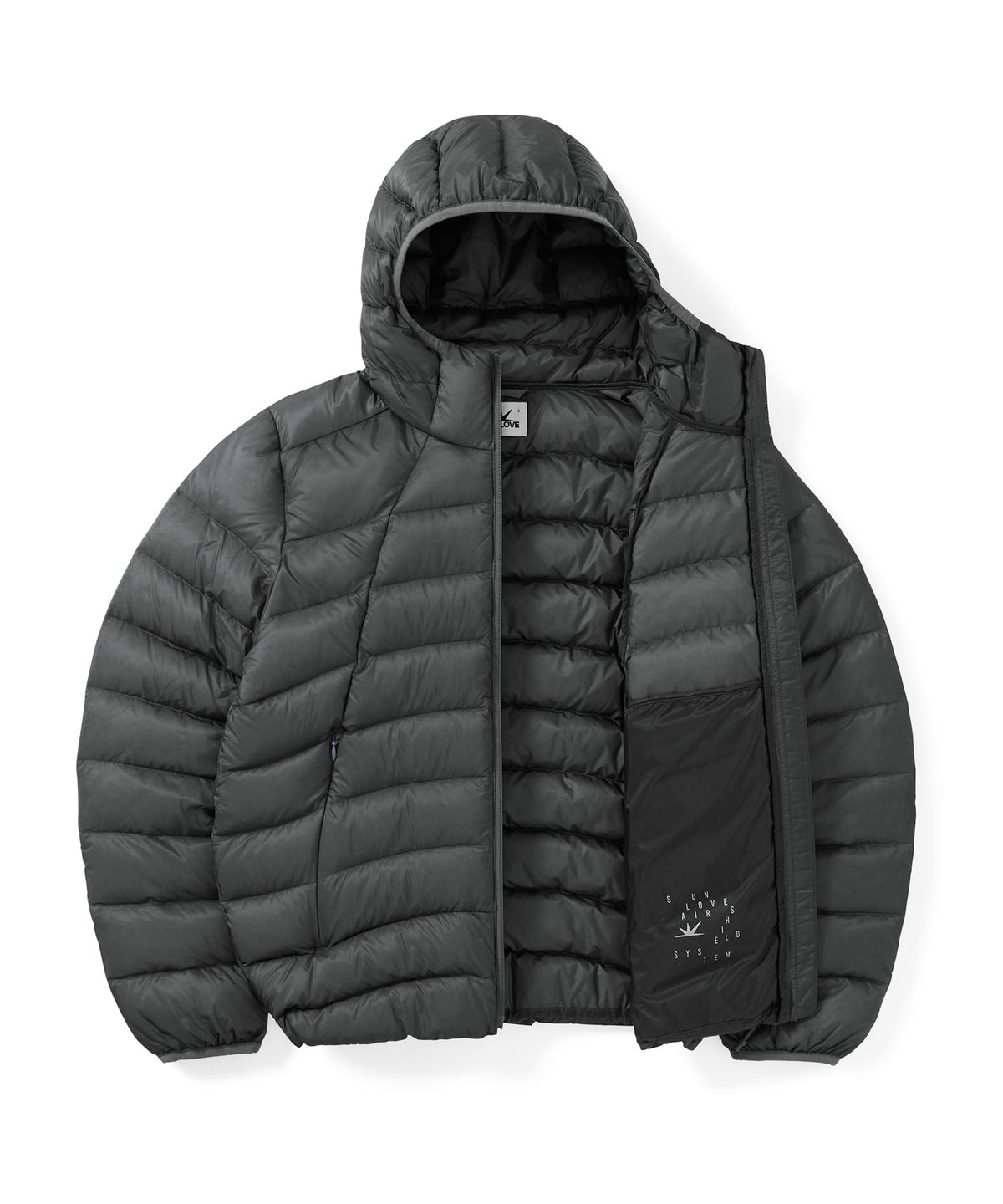 썬러브투어(SUNLOVETOUR) Hooded Fly Light Down Jacket Dark Grey
