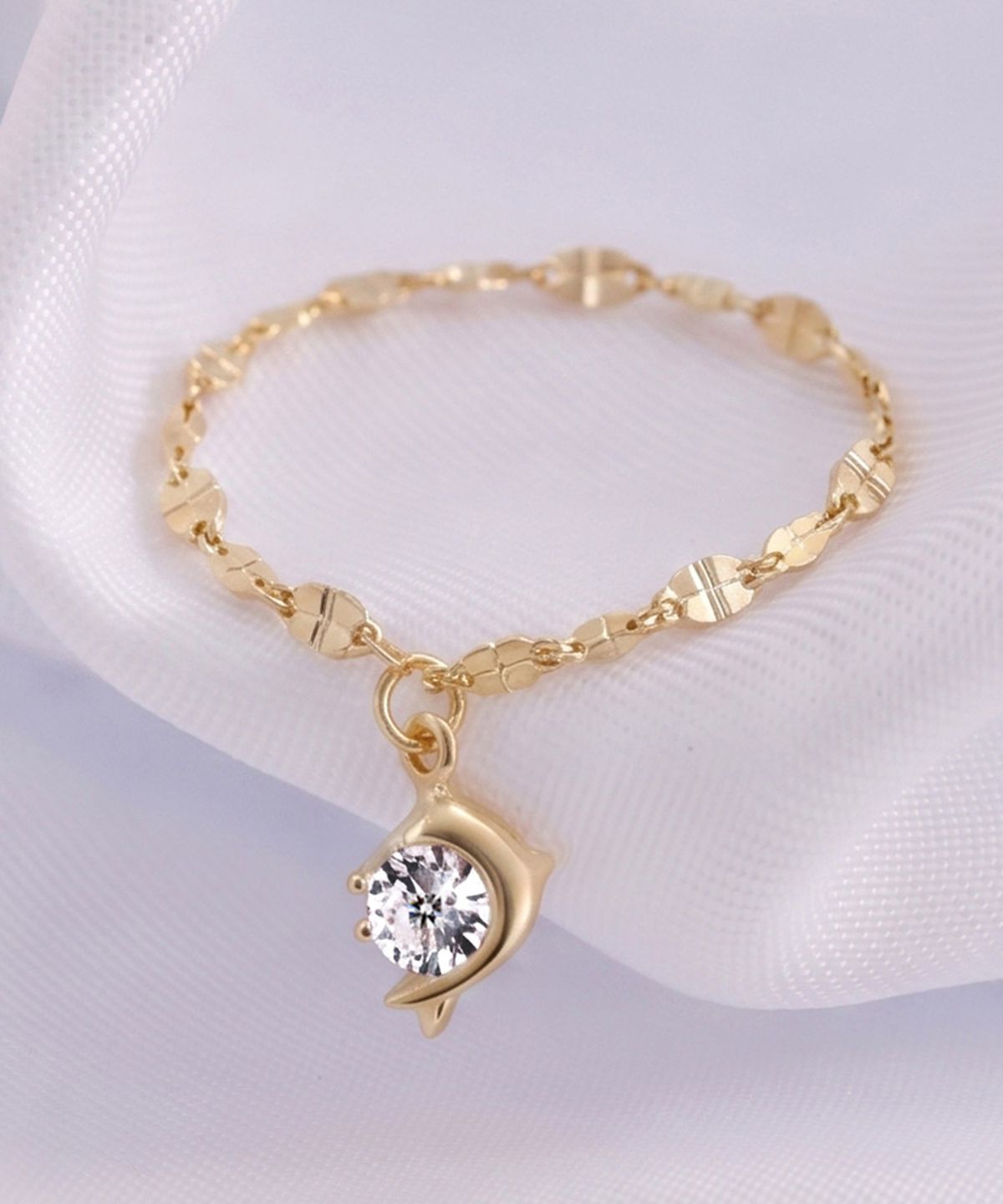엘렌쥬얼리(HELENE JEWELRY) 14K 18K 돌핀 랩 다이아몬드 클로버 체인 금 반지