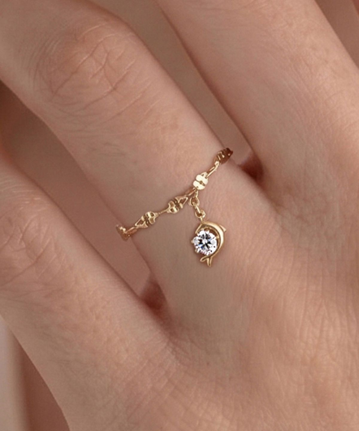 엘렌쥬얼리(HELENE JEWELRY) 14K 18K 돌핀 랩 다이아몬드 클로버 체인 금 반지